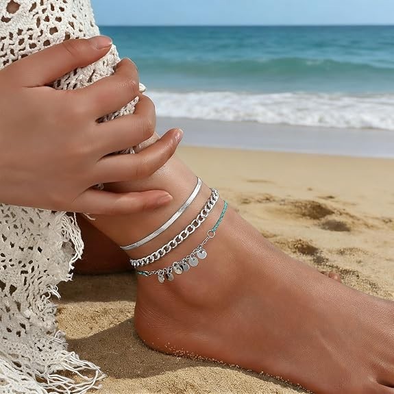 21PCS Gold Anklets Set for Women Boho Shell Bead Adjustable Waterproof