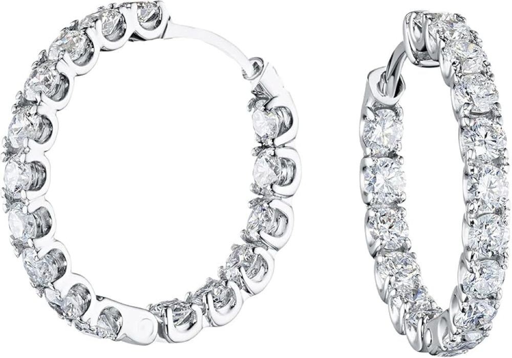 18k White Gold Plated Cubic Zirconia Inside Out 25MM Round Hoop Earrings