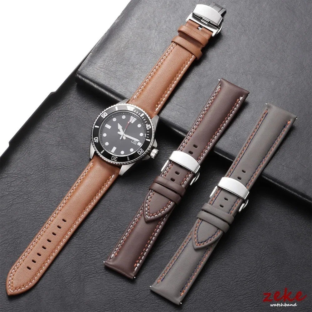 Genuine Calfskin Leather Watch Band 18mm 20mm 22mm 24mm Butterfly Buckle Strap