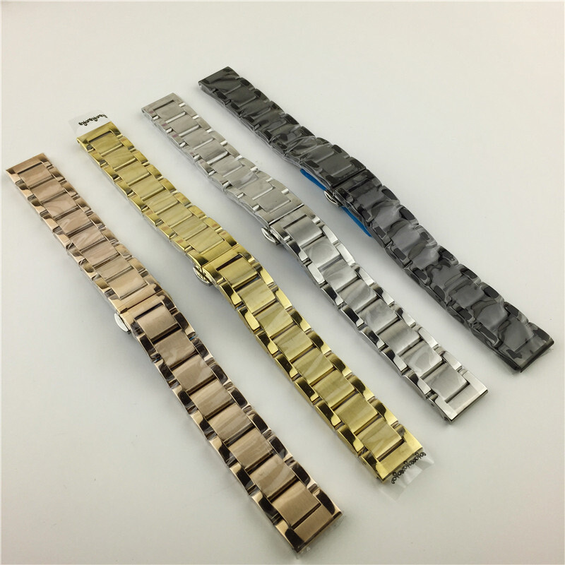 Stainless Steel Solid Metal Watch Band Strap Butterfly Buckle Bracelet 16-26mm