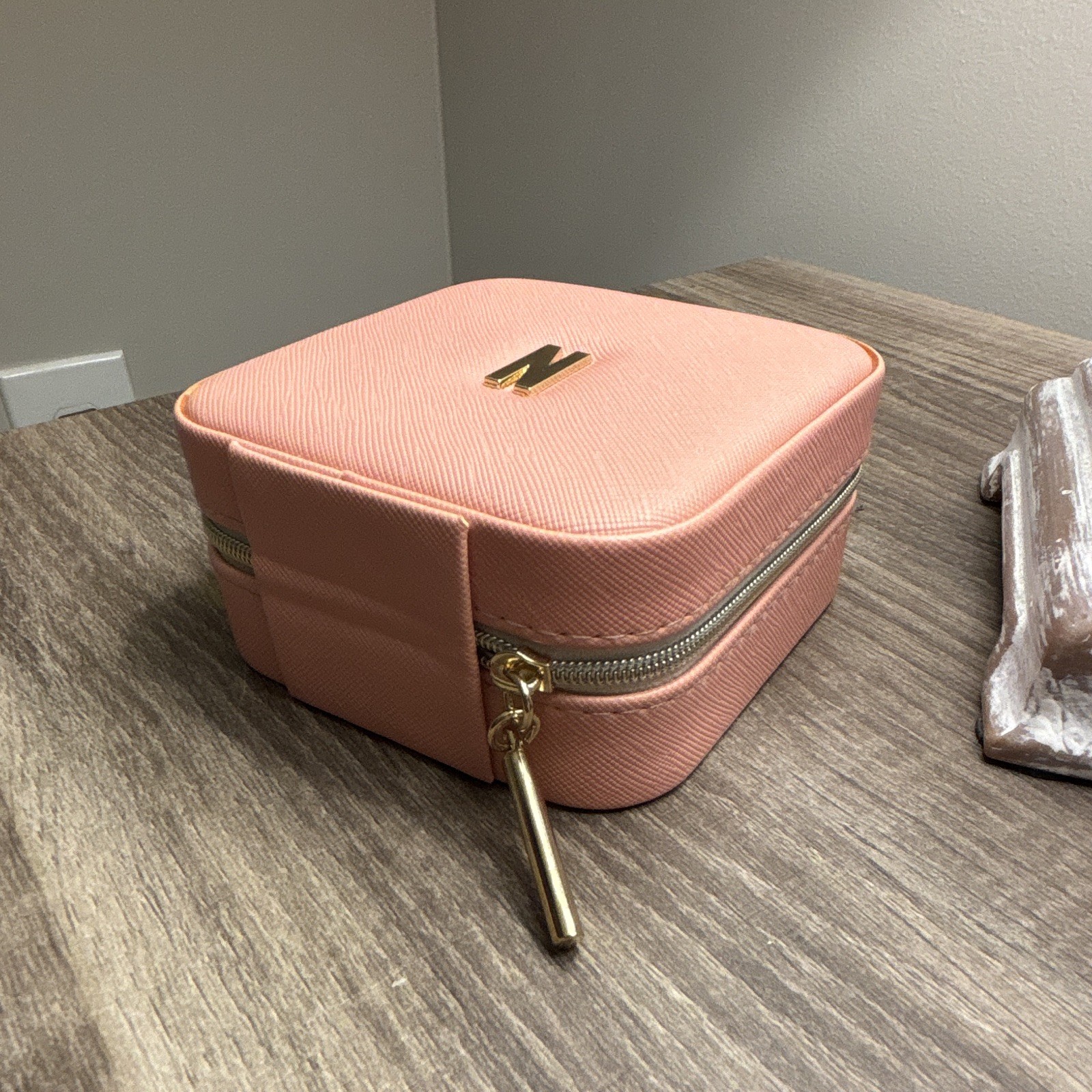 Pink Square Zip-Around Travel Jewelry Case w/ Mirror, Faux Leather, Velvet Lined