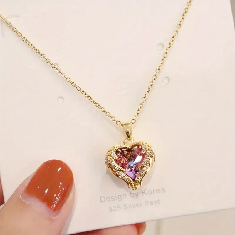 Love 18K Gold Plated Heart Pendant Necklace Fashion Women Unique Stainless Steel