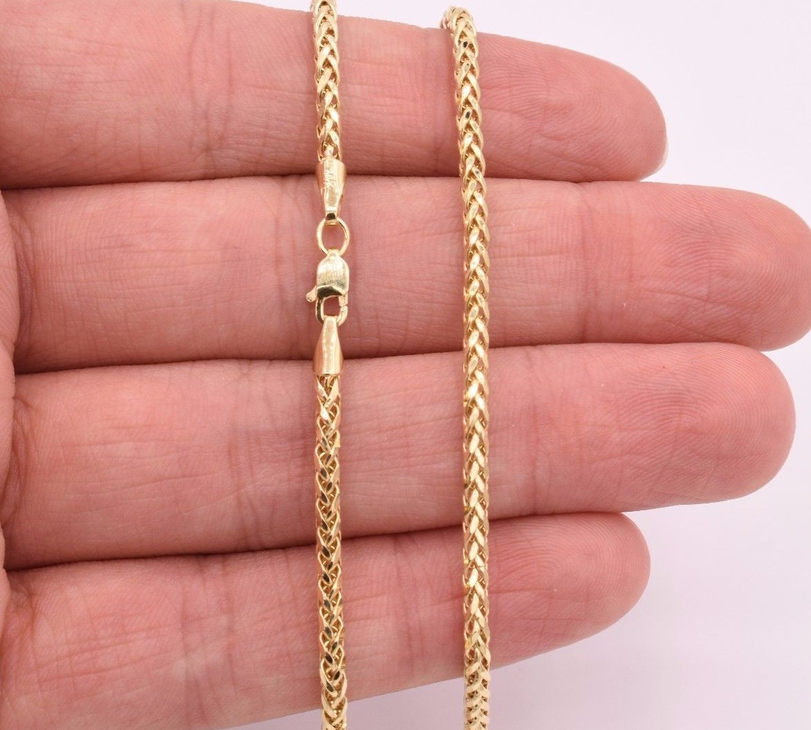Semi-Solid Diamond Cut Round Franco Necklace Chain 14K Solid Yellow Gold 2.7mm