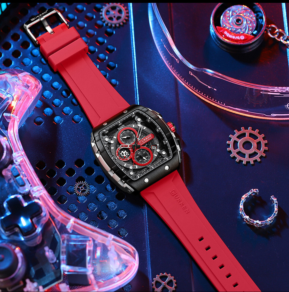 CURREN Men Sport Watch Brand Silicone Wristwatch Big Case Male Quartz Watches