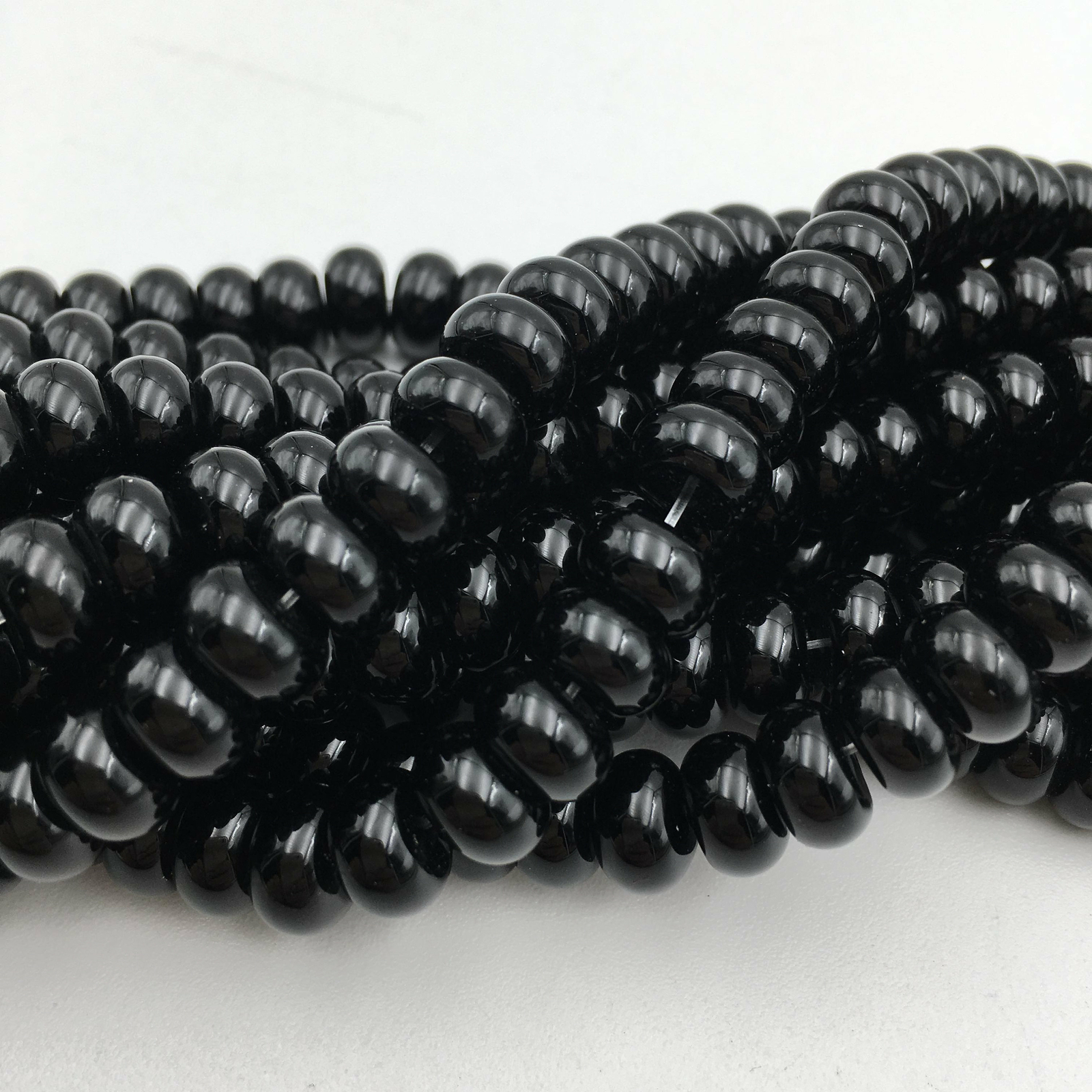 Black Onyx Smooth Rondelle Beads 4x6mm 5x8mm 6x10mm 15.5″ Strand