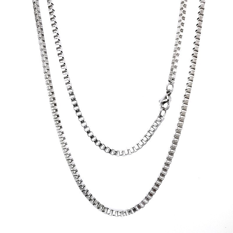 16-40″MEN Stainless Steel 2mm/3mm/4mm/5mm/7mm Silver Smooth Box Chain Necklace