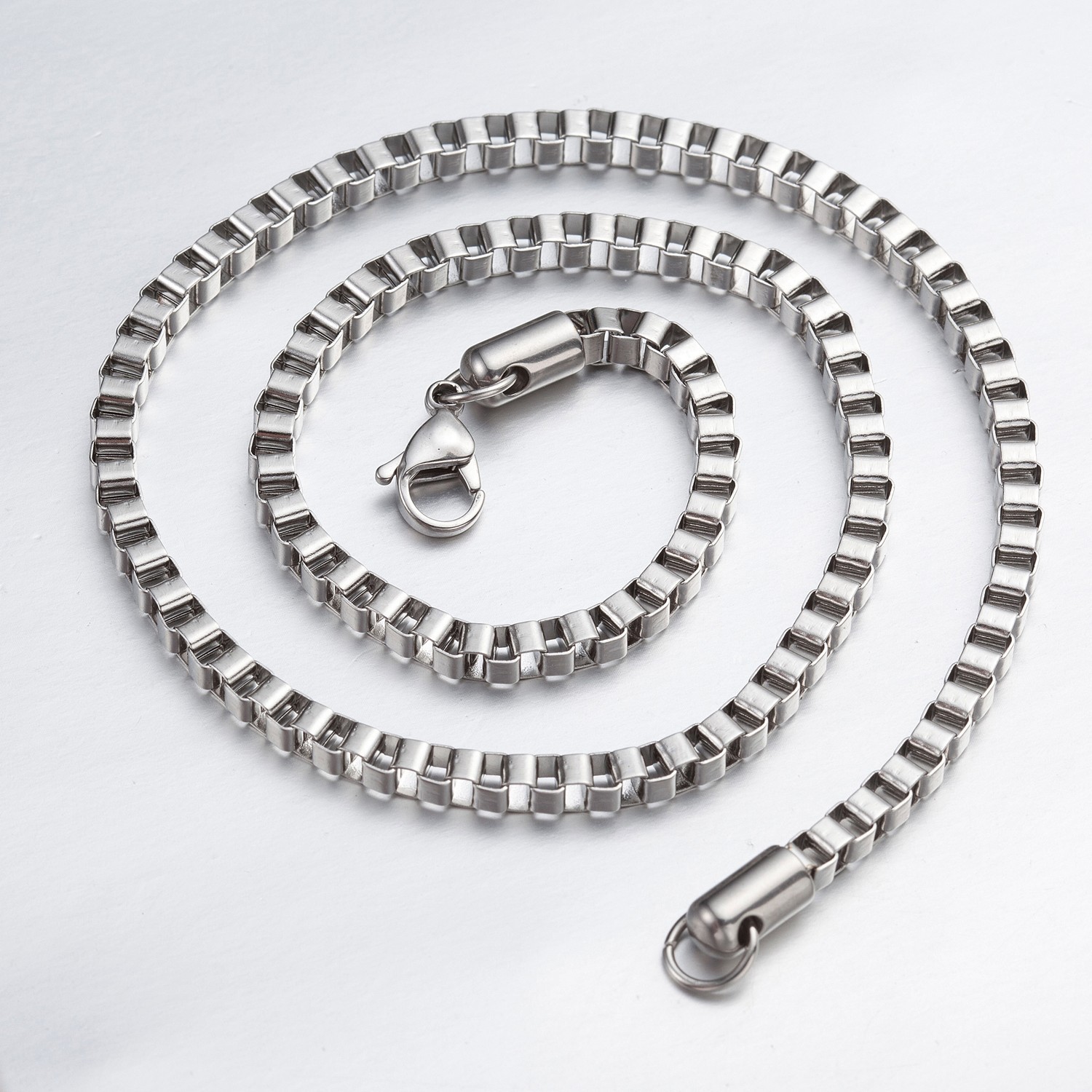 1.4mm- 4mm 16″-40″ Silver Stainless Steel Box Necklace Chain HN2 USA Seller