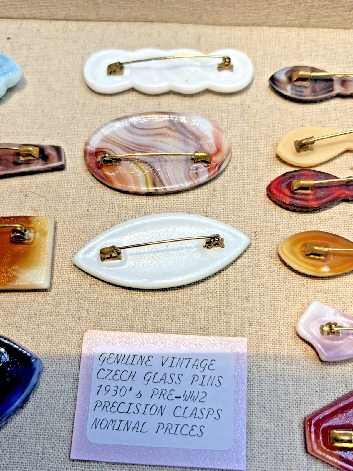 22 Antique 100 year old Czechoslovakian Glass Brooches Pre-WW2