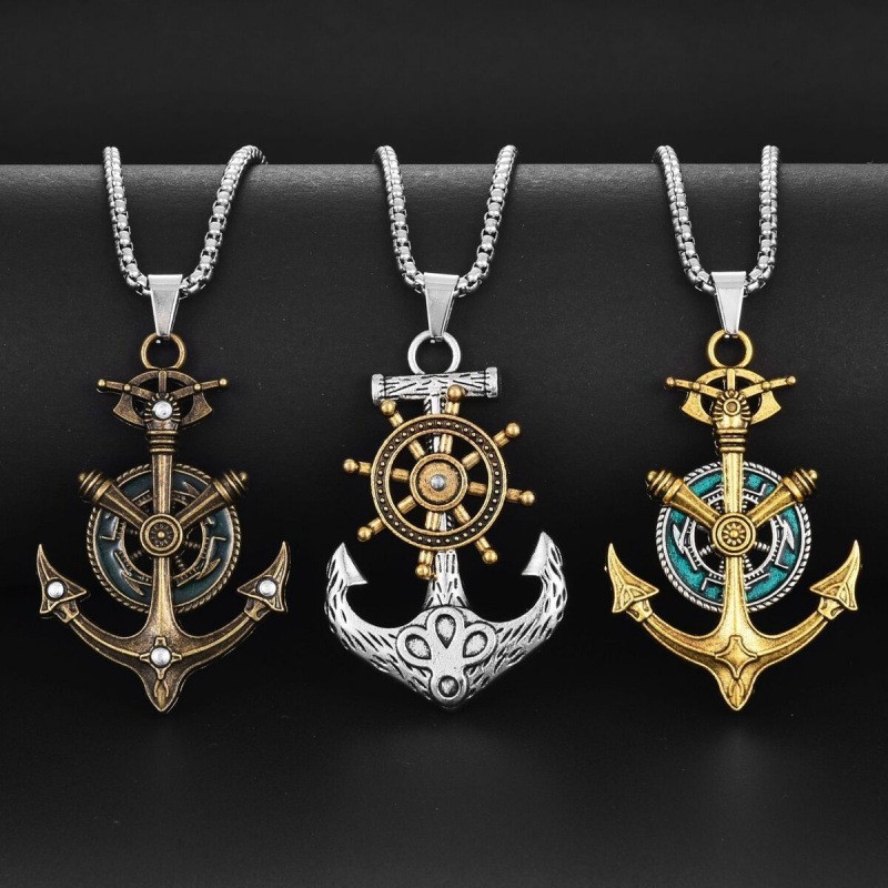 Rotatable Anchor Wheel Necklace Stainless Steel 70cm Box Chain Men Accessories