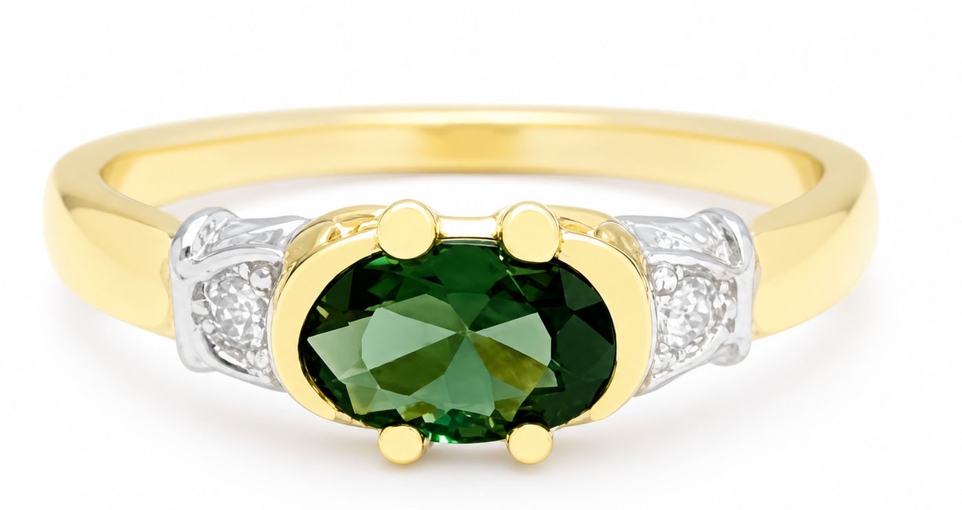 GENUINE 0.87 Ct TSAVORITE & DIAMOND RING 10k YELLOW GOLD -Free Appraisal Service