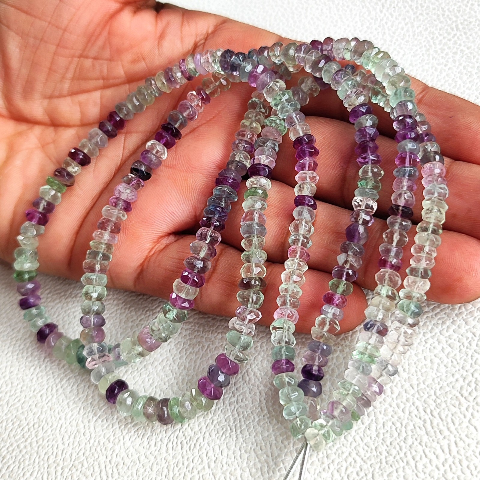 Natural Rainbow Fluorite Gems 5-6mm Faceted Rondelle Beads Strand 16″