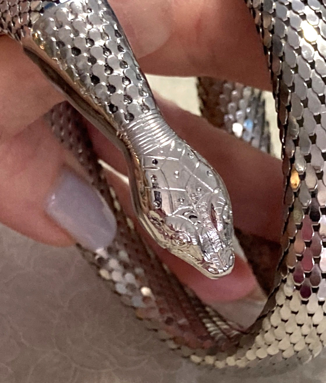 WHITING & DAVIS Silver Tone Mesh Snake Wrap BRACELET Very Good Condition