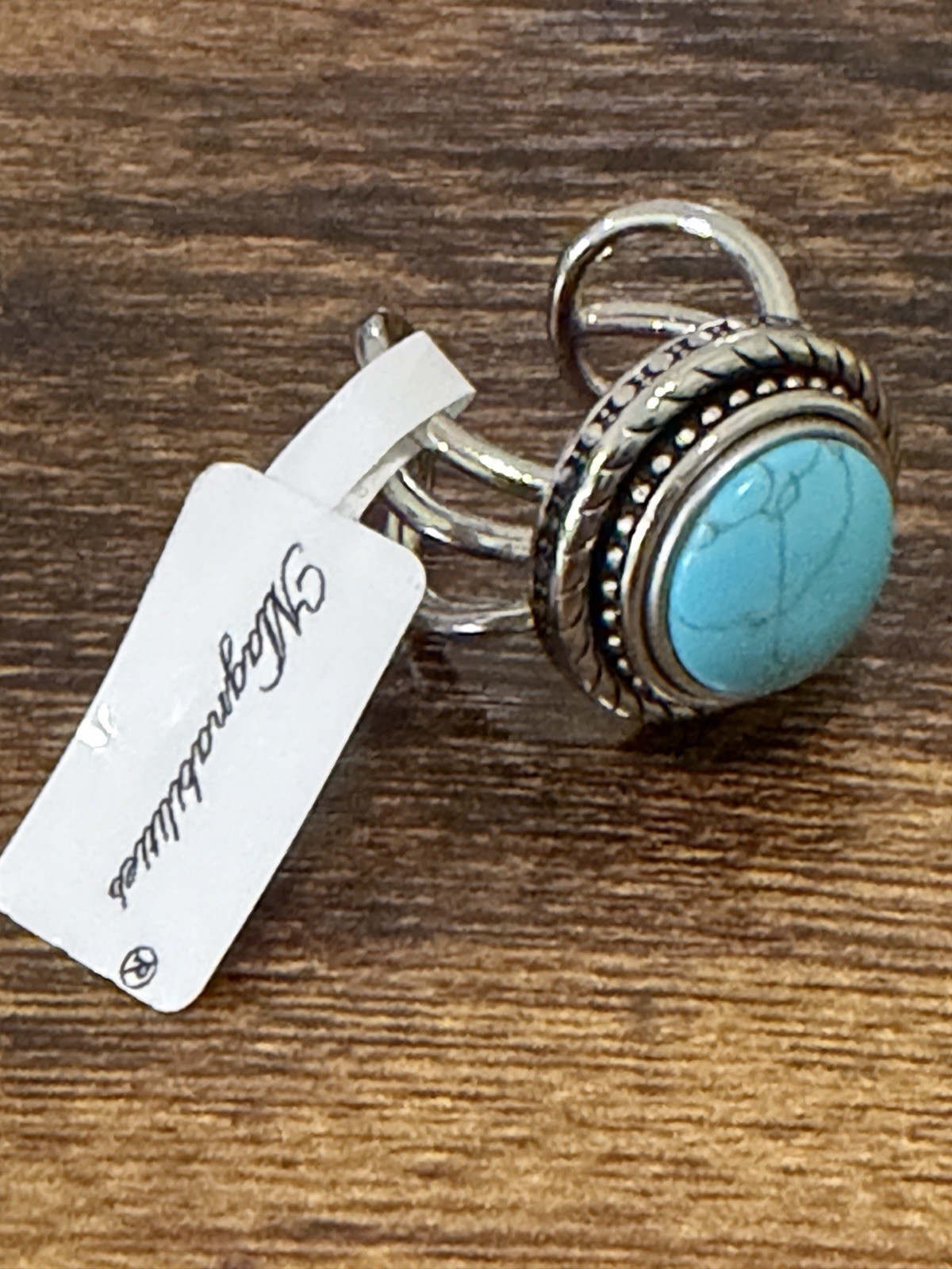 Magnabilites RG 1033 Adjustable Silver Tone Oval Blue Turquoise Bezel Ring