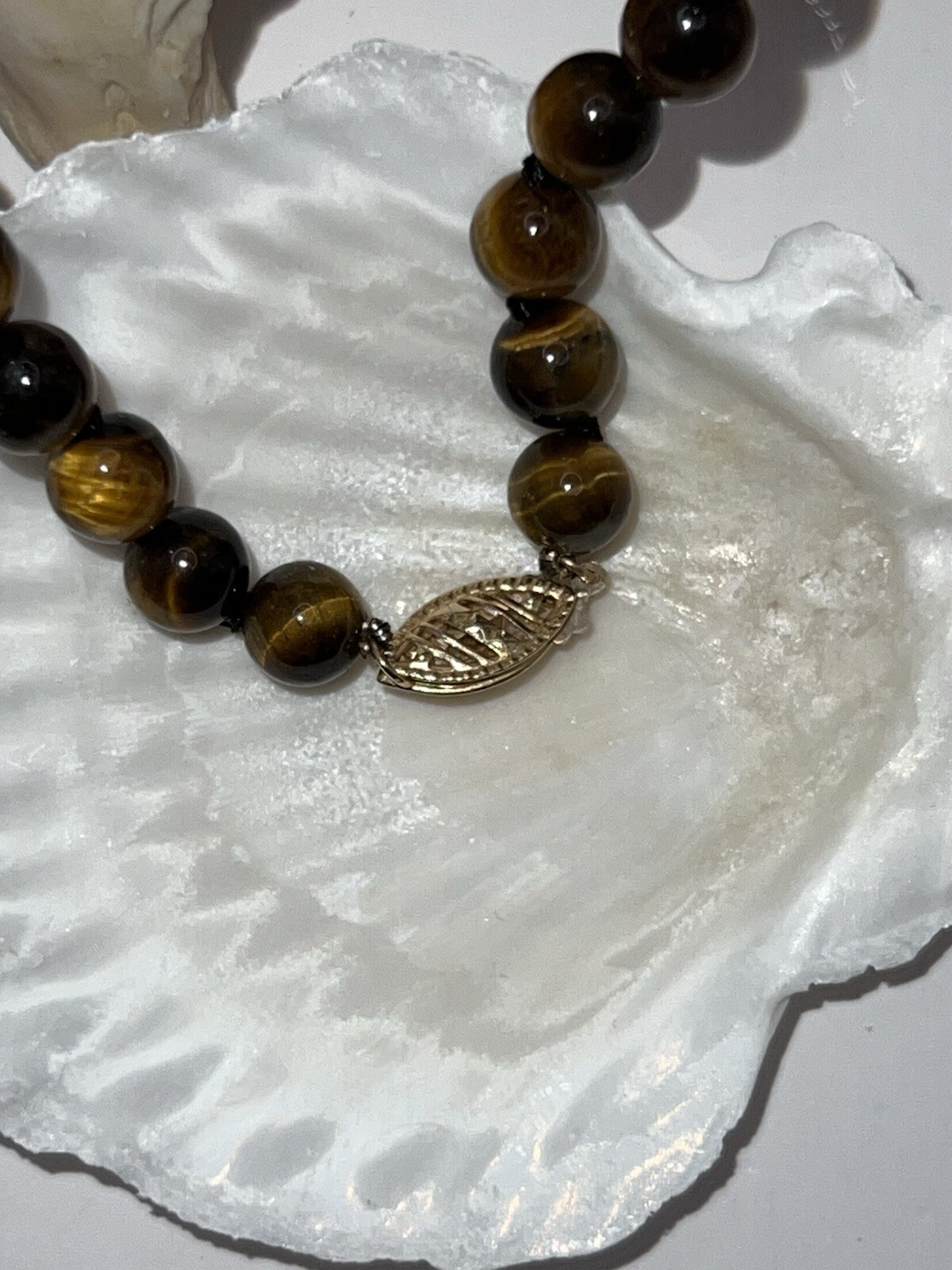 Vintage 10k Yellow Gold Graduated Tigers Eye Bead Necklace 16 Inch 42g Clasp