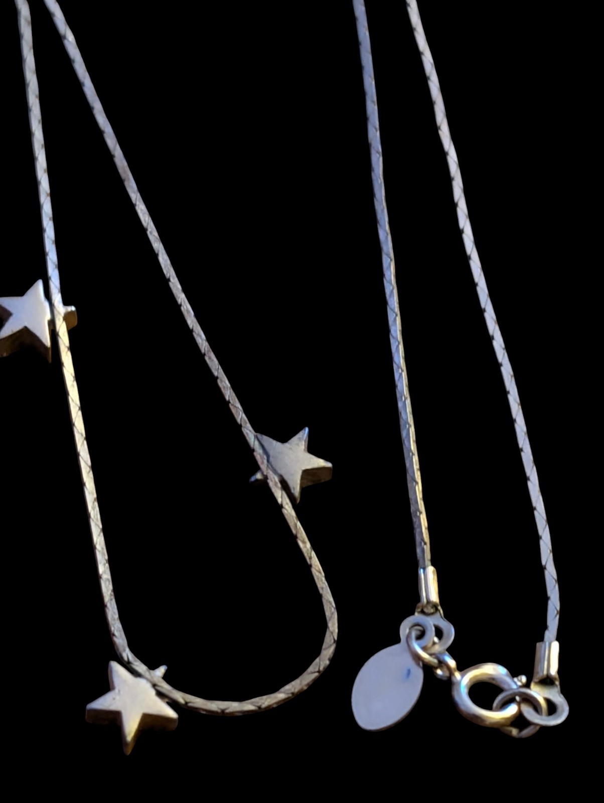 Vintage Avon Gold Tone Herringbone Three Star Station Necklace 16″ Celestial