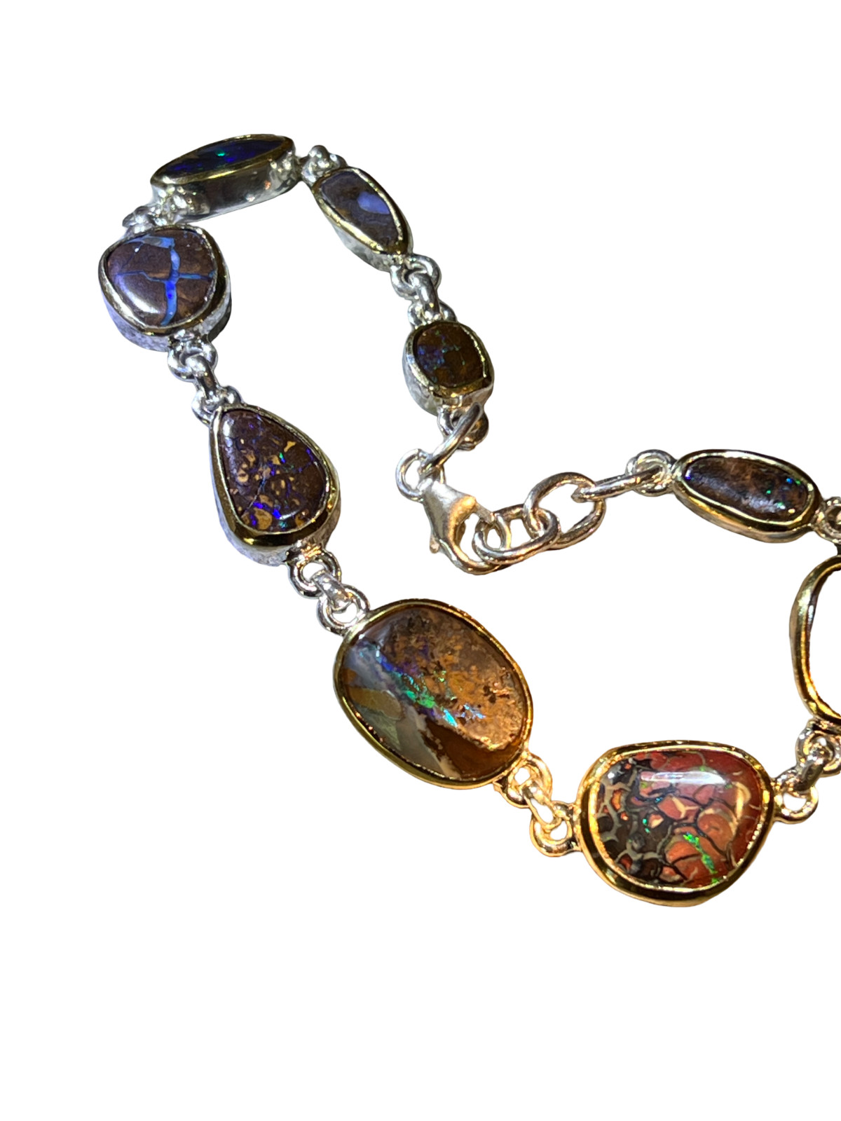 9 Boulder Opals in 18Kt Gold Vermeil Setting Link Bracelet