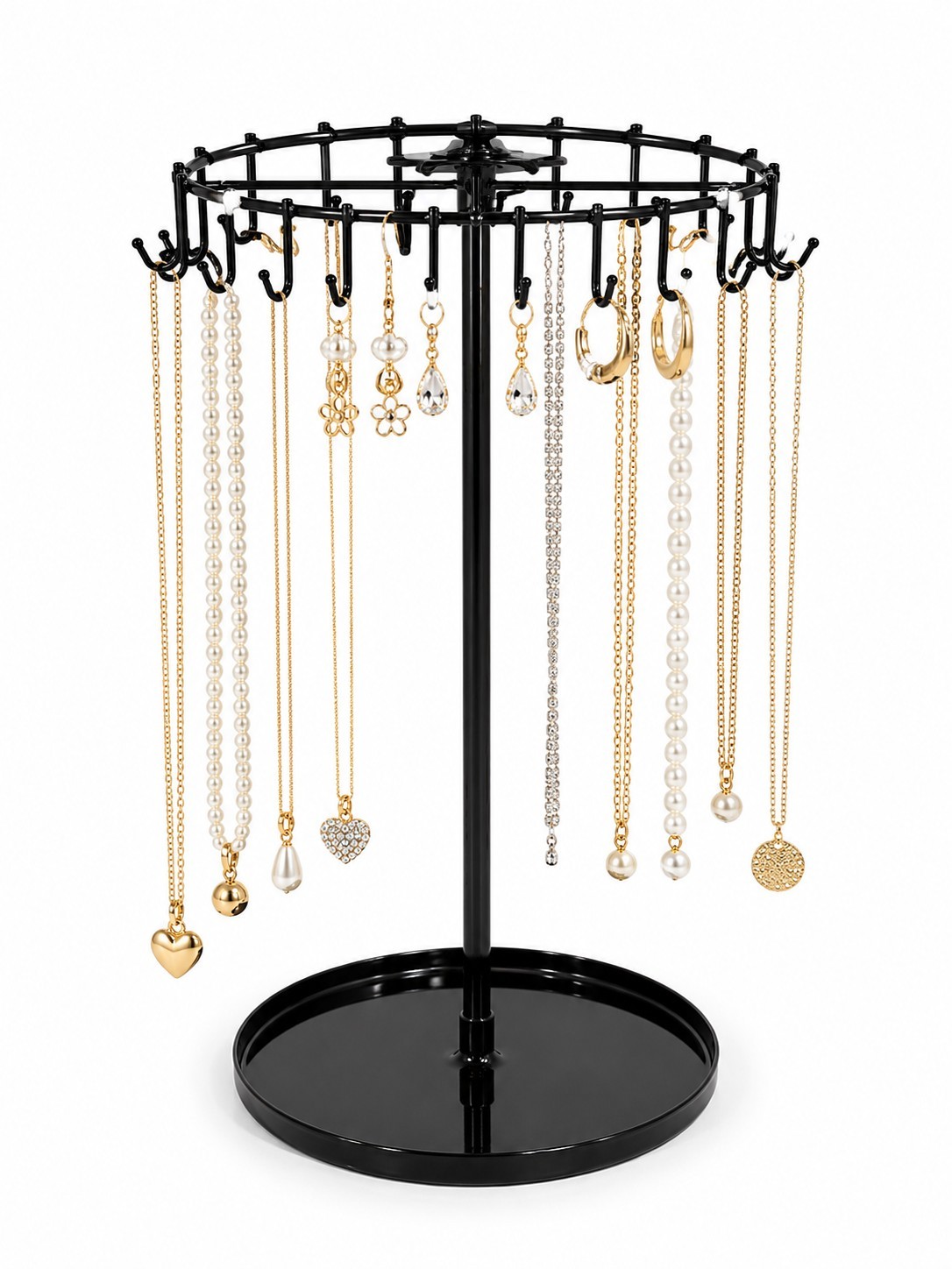 Metal Jewelry Holder Stand 23 Hooks Rotating Necklace Earring Organizer