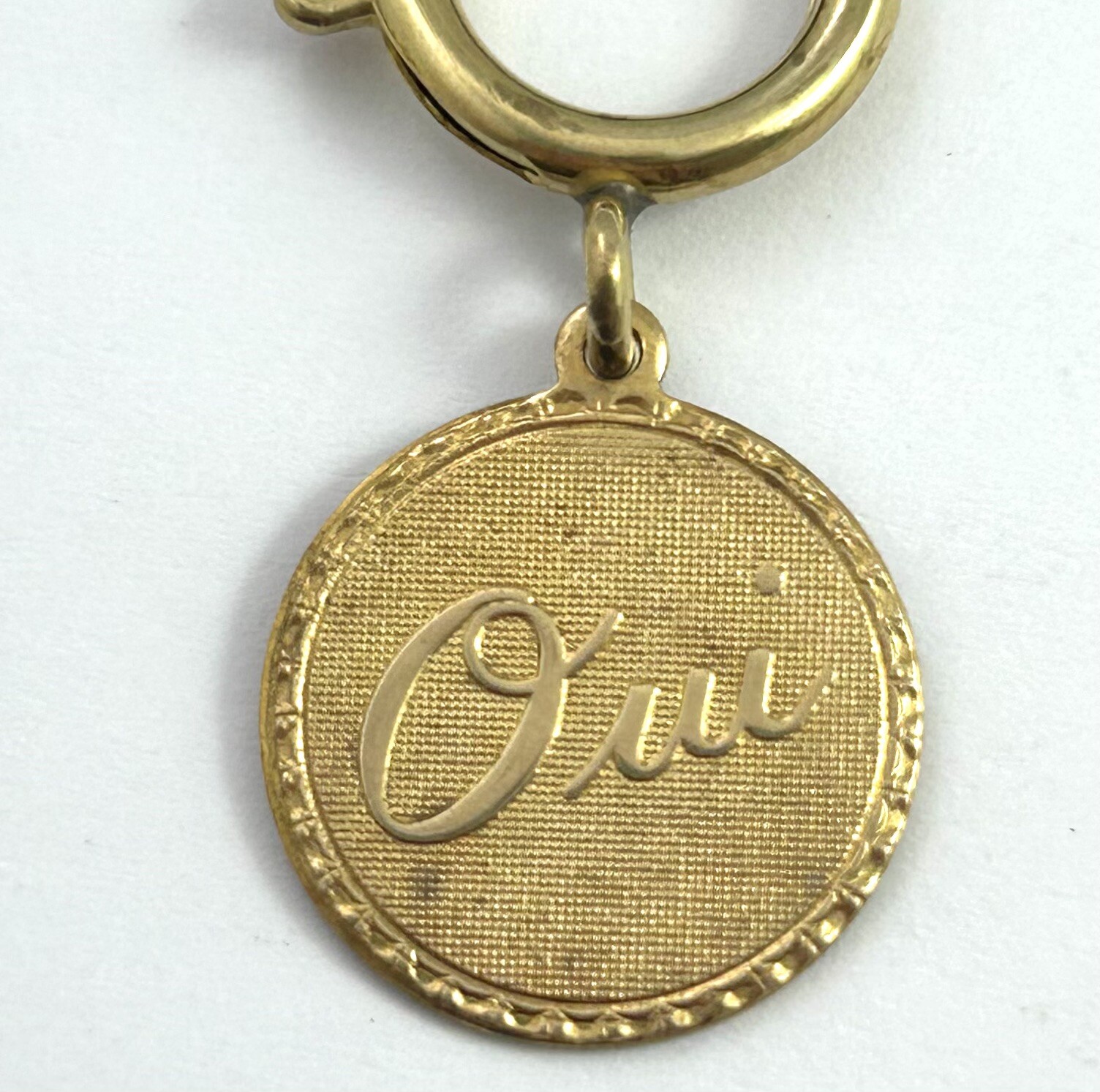 Vintage Oui Charm Clip Tarnished Brass Vintage Jewelry French Yes Oui Clip Charm
