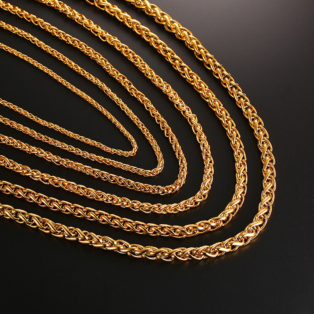 Silver/Gold Color Braided Wheat Link 3mm-7mm Mens Chain Stainless Steel Necklace