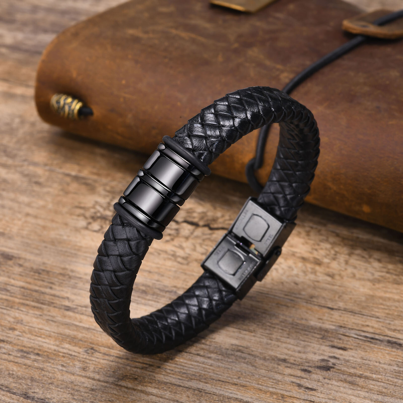 Personalised Men Leather Bracelet Custom Beads Family Name Christmas Gift Dad