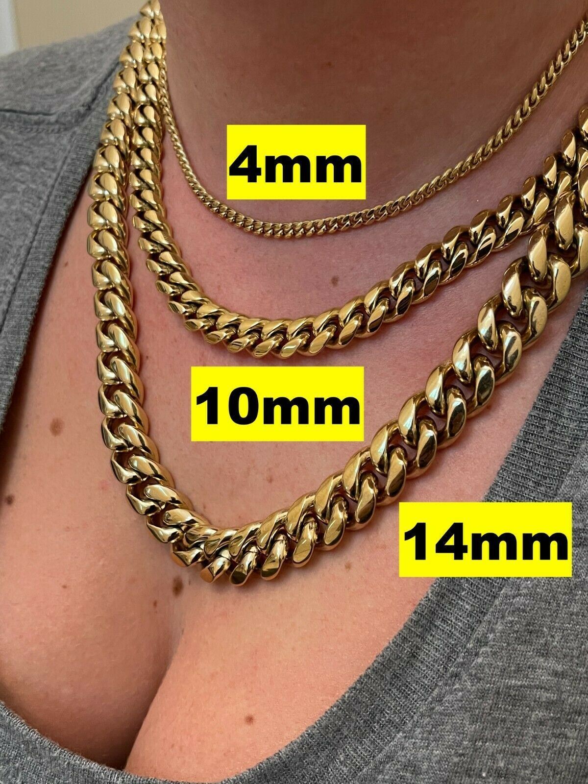 Miami Cuban Link Chain Necklace Bracelet 14k Gold Plated Stainless Steel 4-18mm