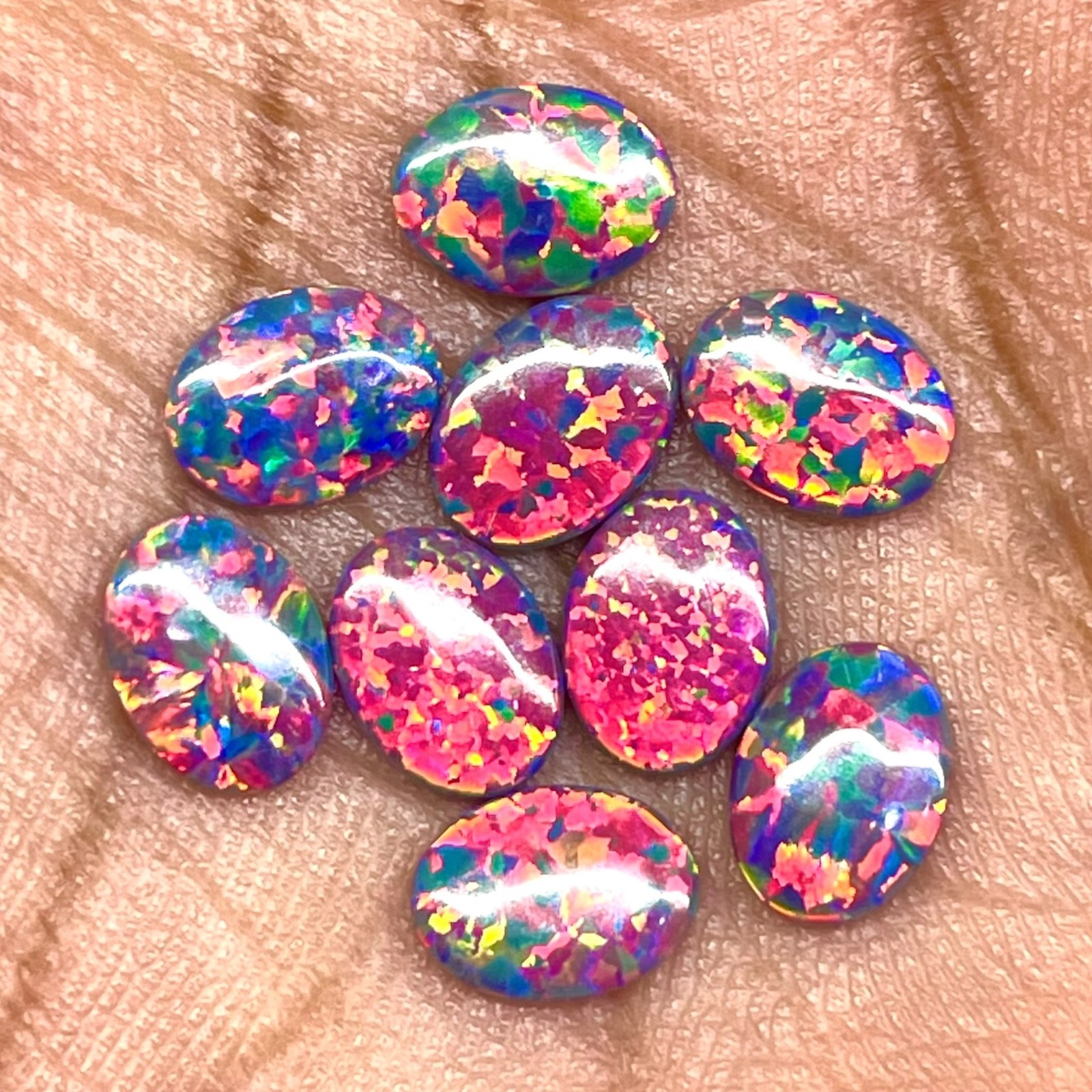5 Pcs Australian Black Opal 8x6mm Oval Cabochon AAA Lab Created Gemstones Lot