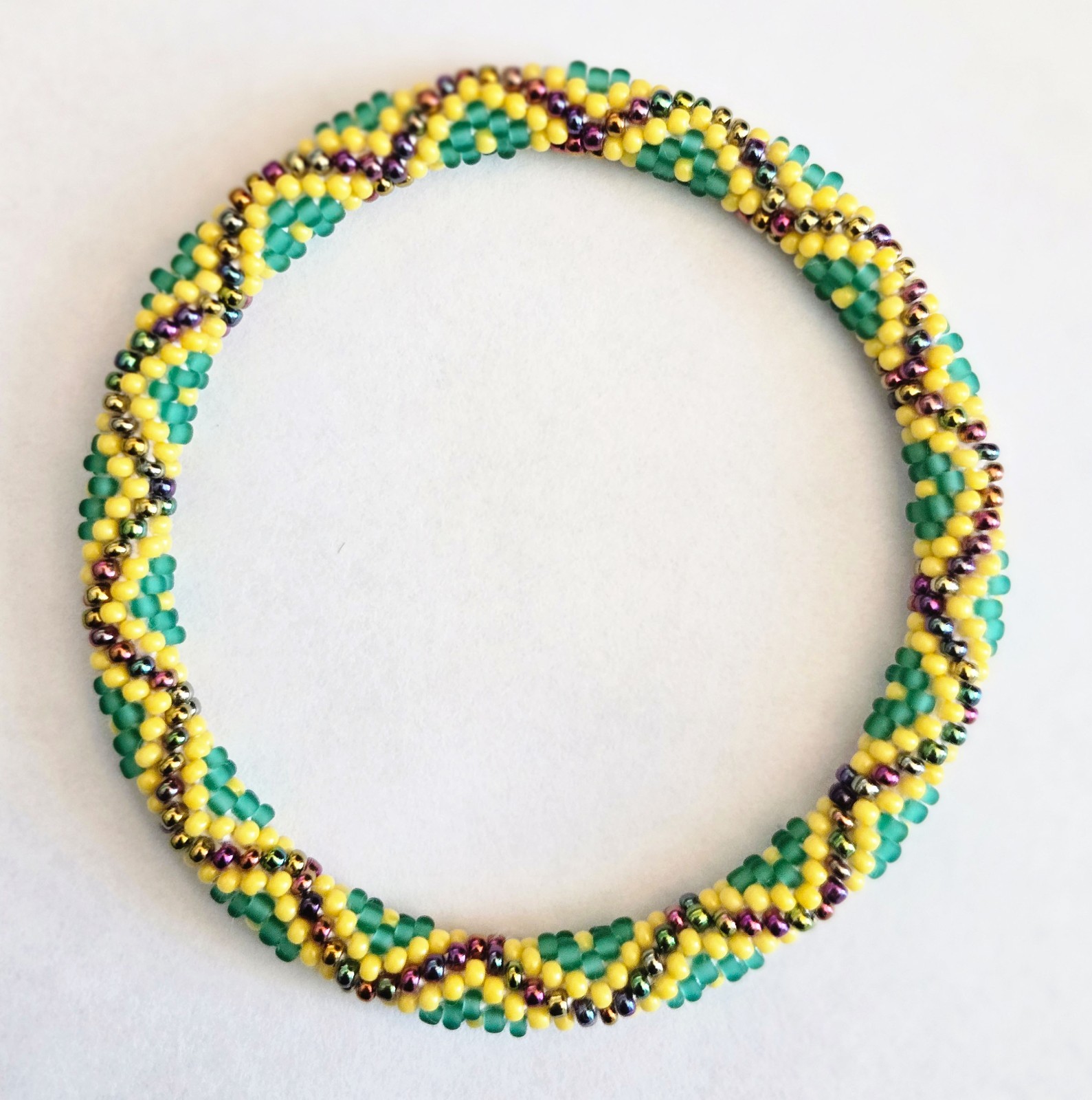 Set of 2 Handmade Glass Seed Bead Crochet Bracelets Solid Color Boho Nepal Bangl