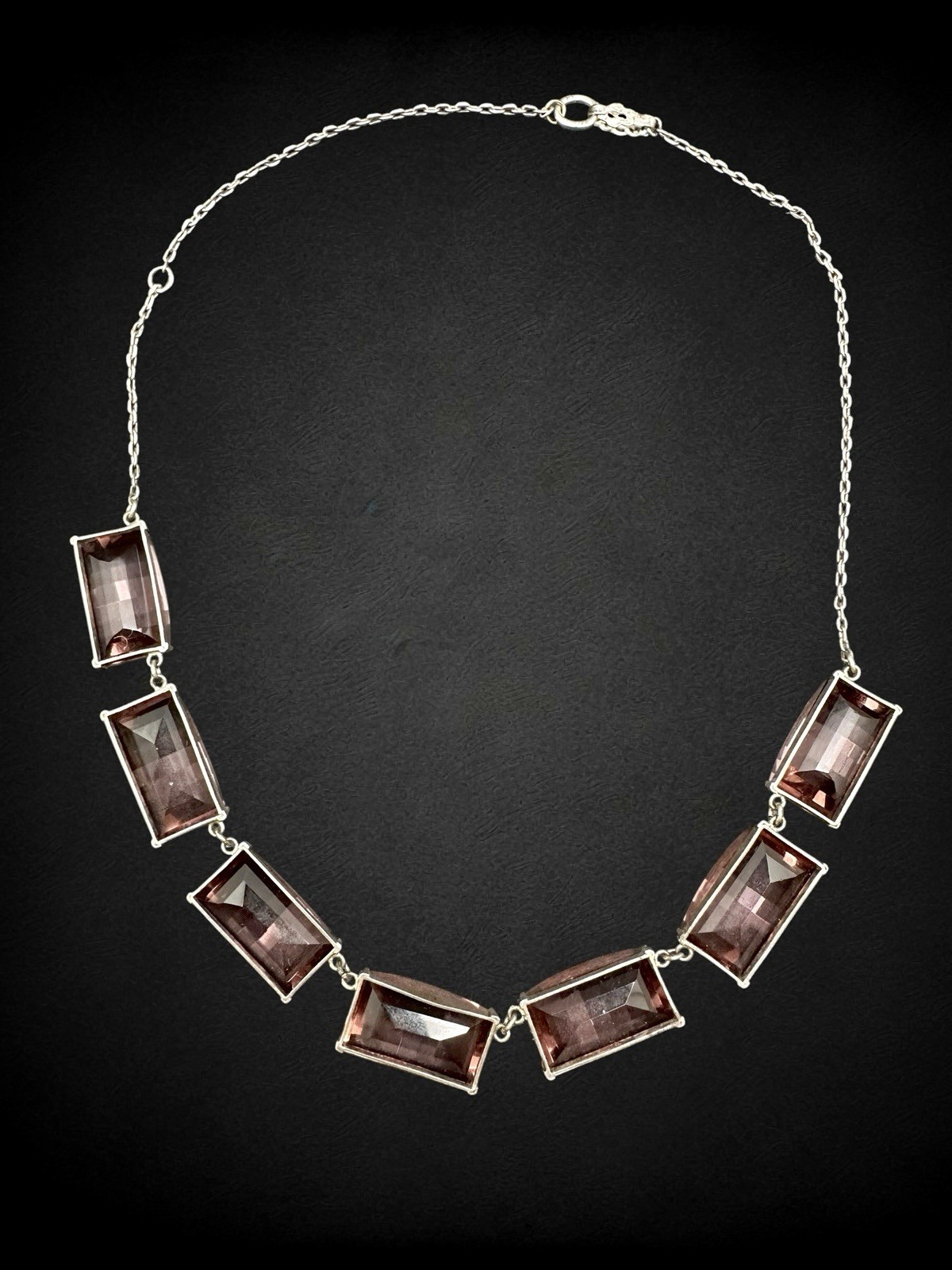 Vtg Art Deco Sterling Silver Faceted Purple Czech Glass Necklace Bracelet Set