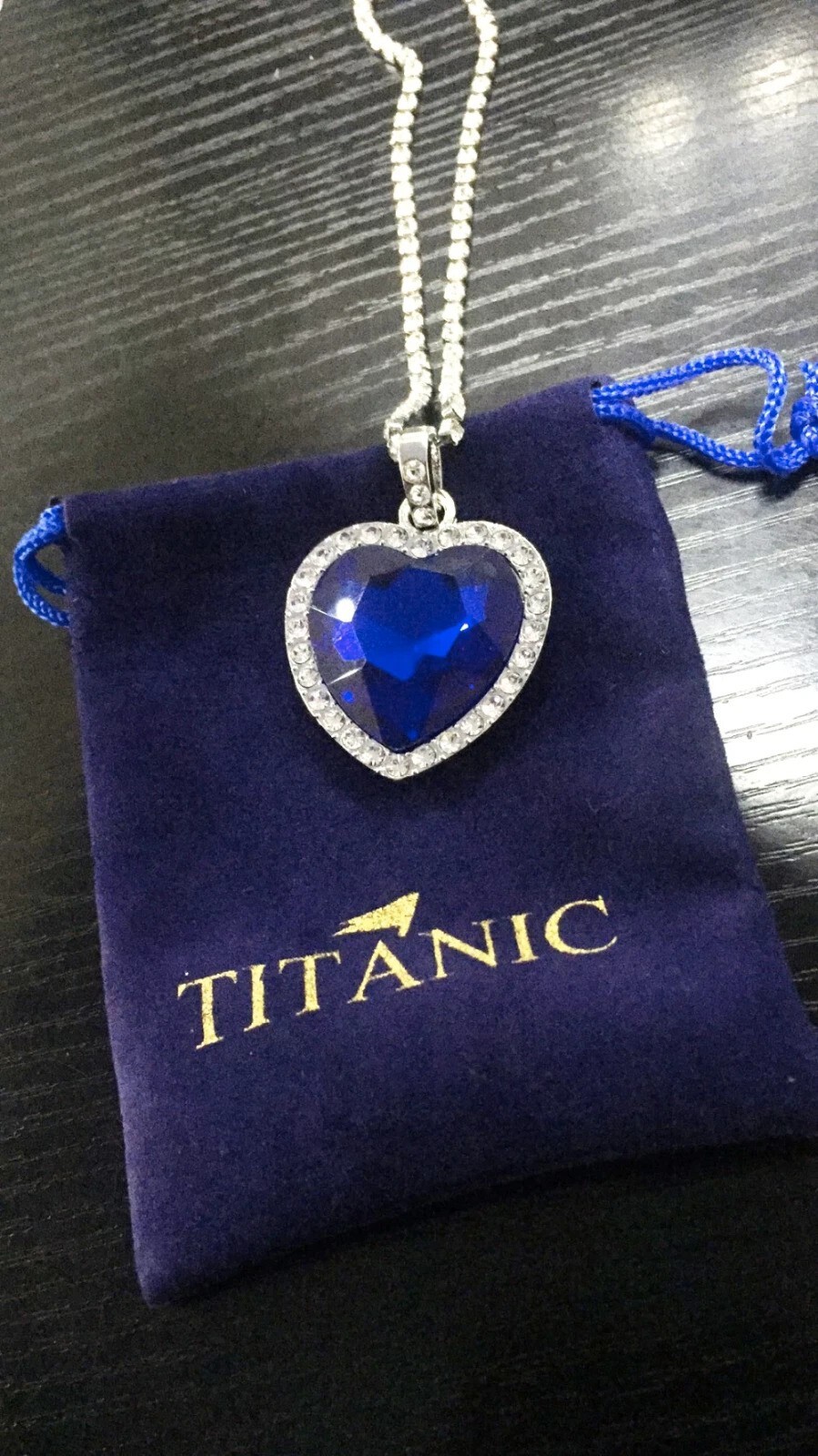 Titanic Heart Of the Ocean Women Blue Crystal Necklace with Luxury Velvet Bag