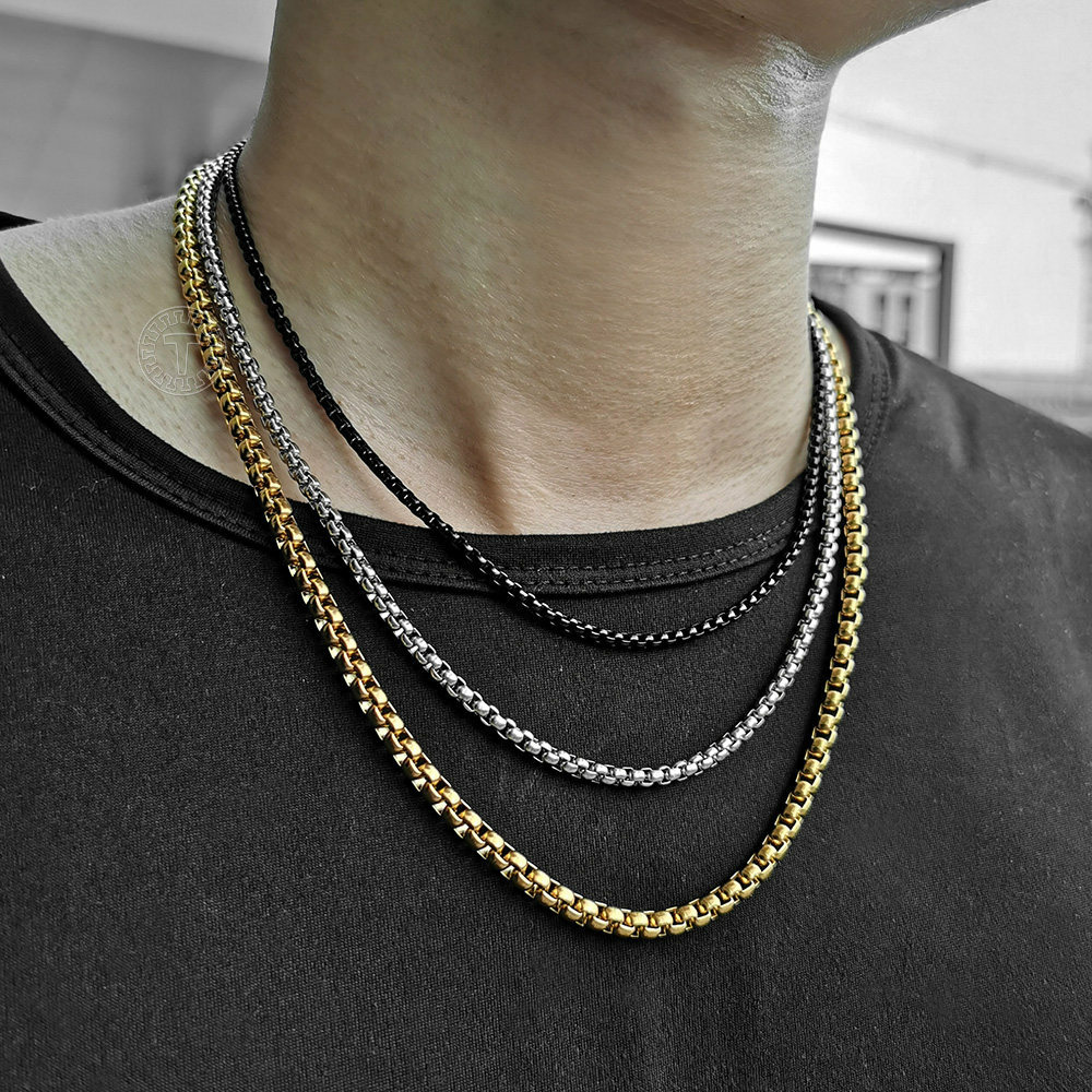 2/3/4/5mm Womens Mens Stainless Steel Round Box Chain Necklace 18inch-24inch