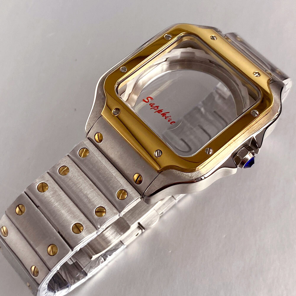 42mm Silver Gold Square Watch Case 27mm Dial White Blue Black fit NH35 NH36 NH38