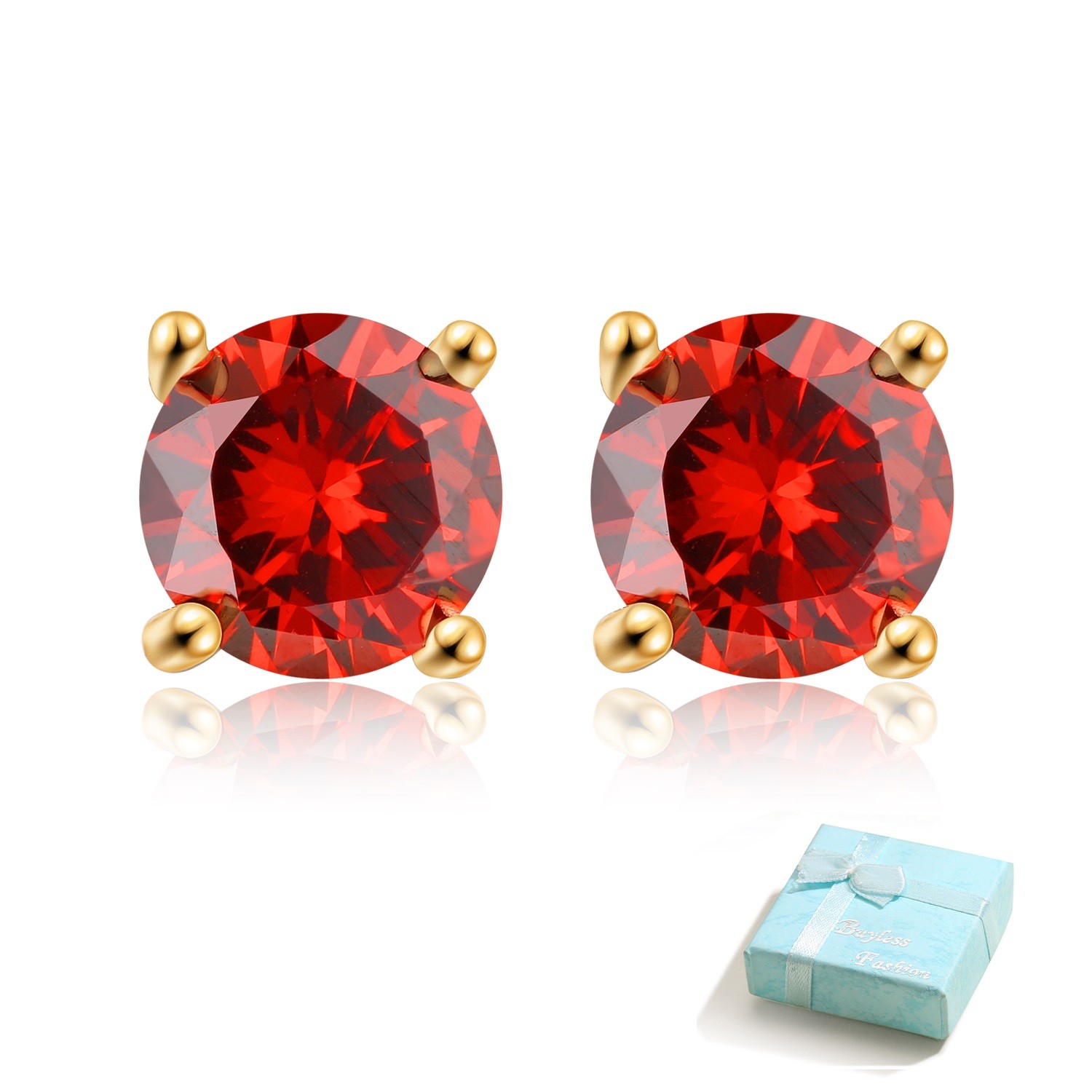 Buyless Fashion 14K Gold Plated Birthstone simulated Earring Sterling Silver 6MM