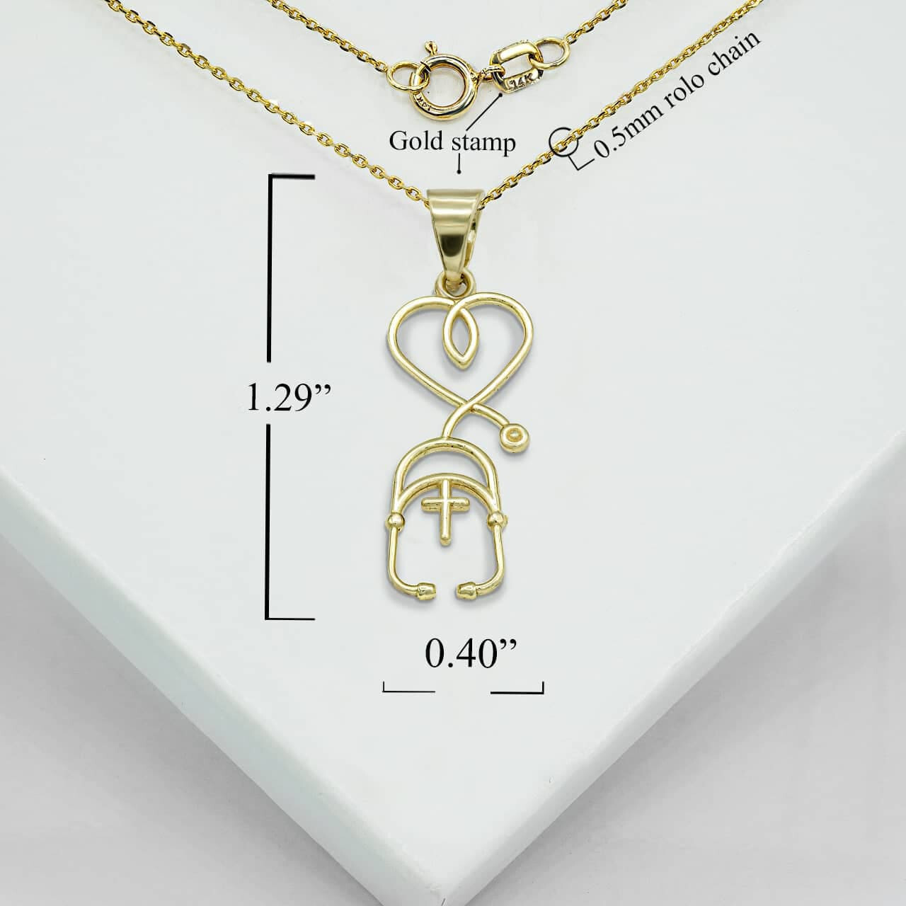 Gold Cross Stethoscope Pendant Necklace (Available in Yellow/Rose/White Gold)