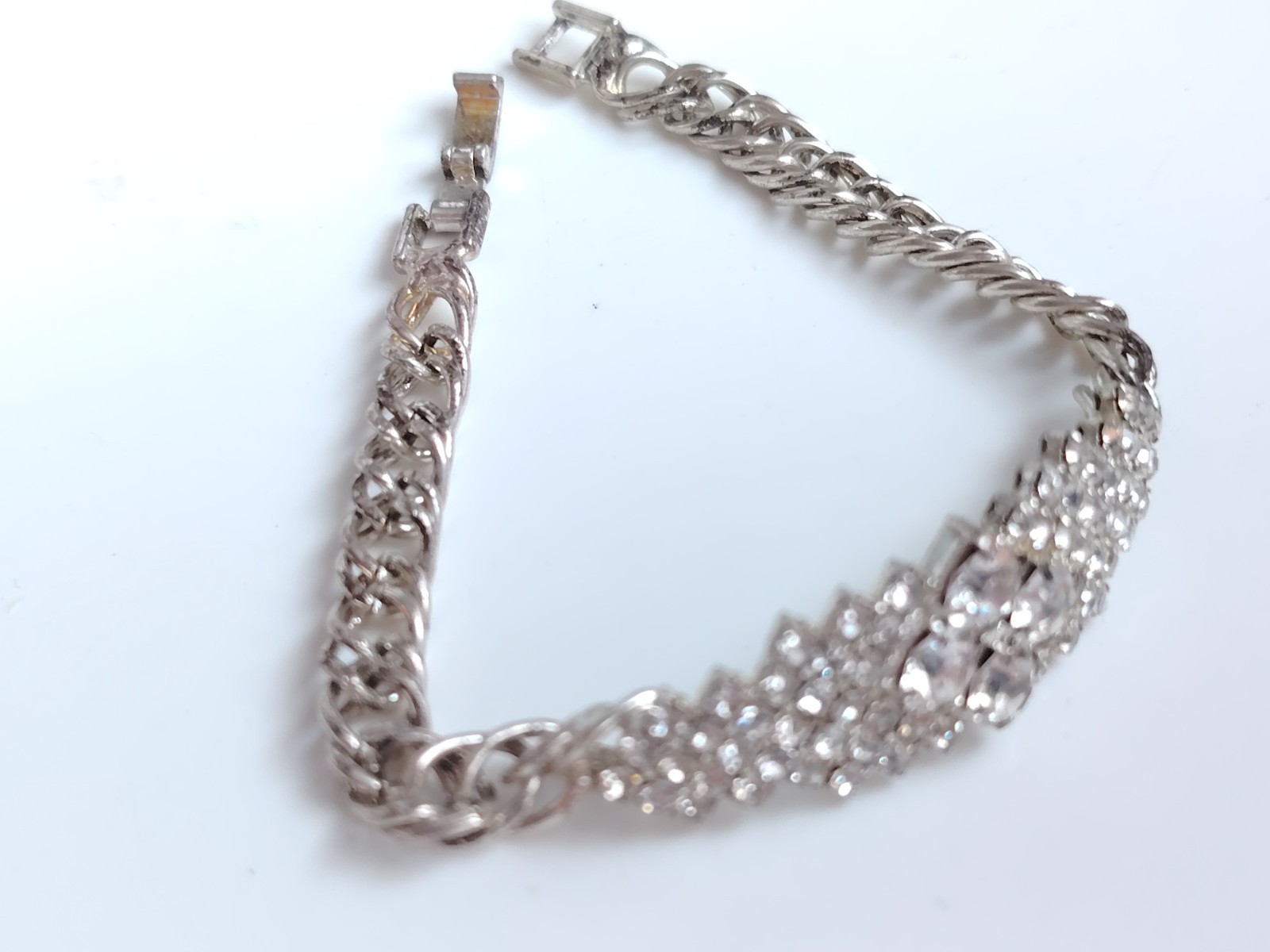 Vintage Riviera Rhinestone Bracelet Silver Tone Snap Clasp Foil Backed Glass