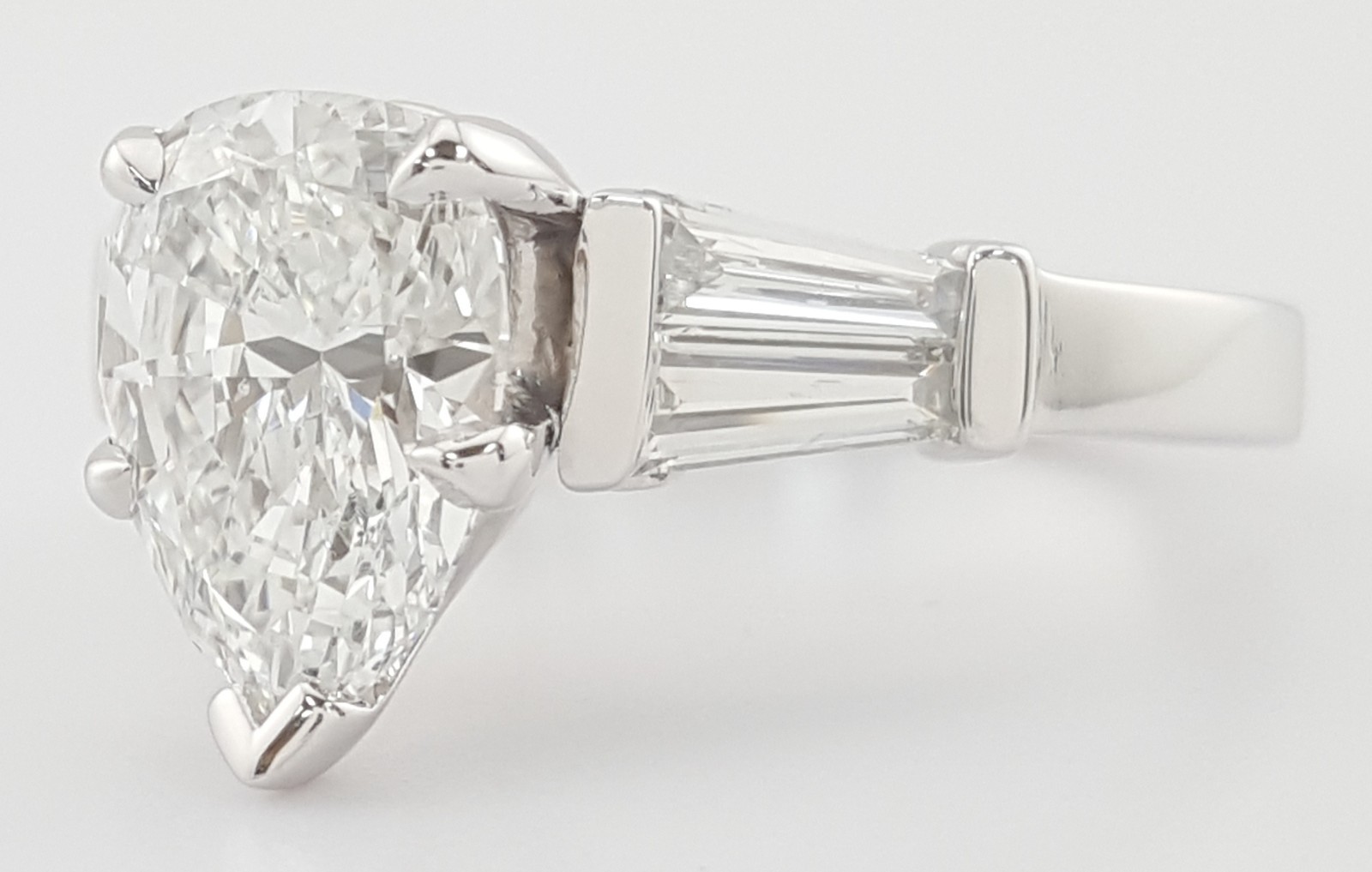 Pear Tapered Baguette Diamond Engagement Ring 2.42 ct Platinum GIA Retail $45K
