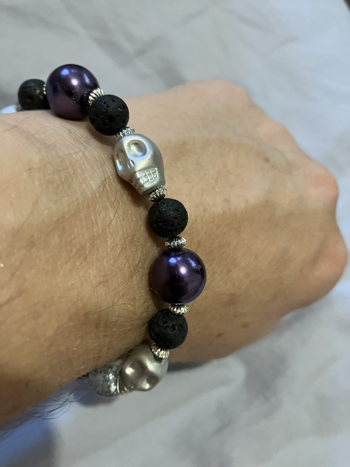Skull and Lava Beads Bracelet for Essential Oils and Aromatherapy or Halloween