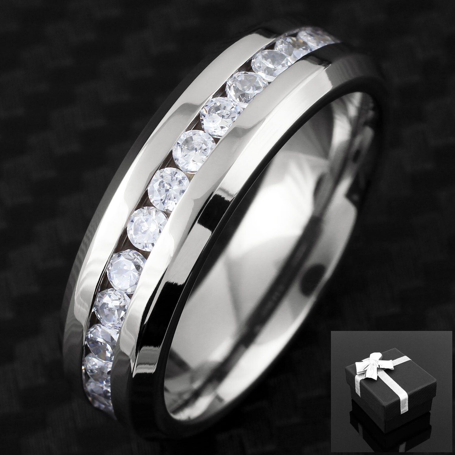 5/7mm Titanium 1.6 Carat Dazzling Eternity CZ Men’s Wedding Band Ring Size 5-15