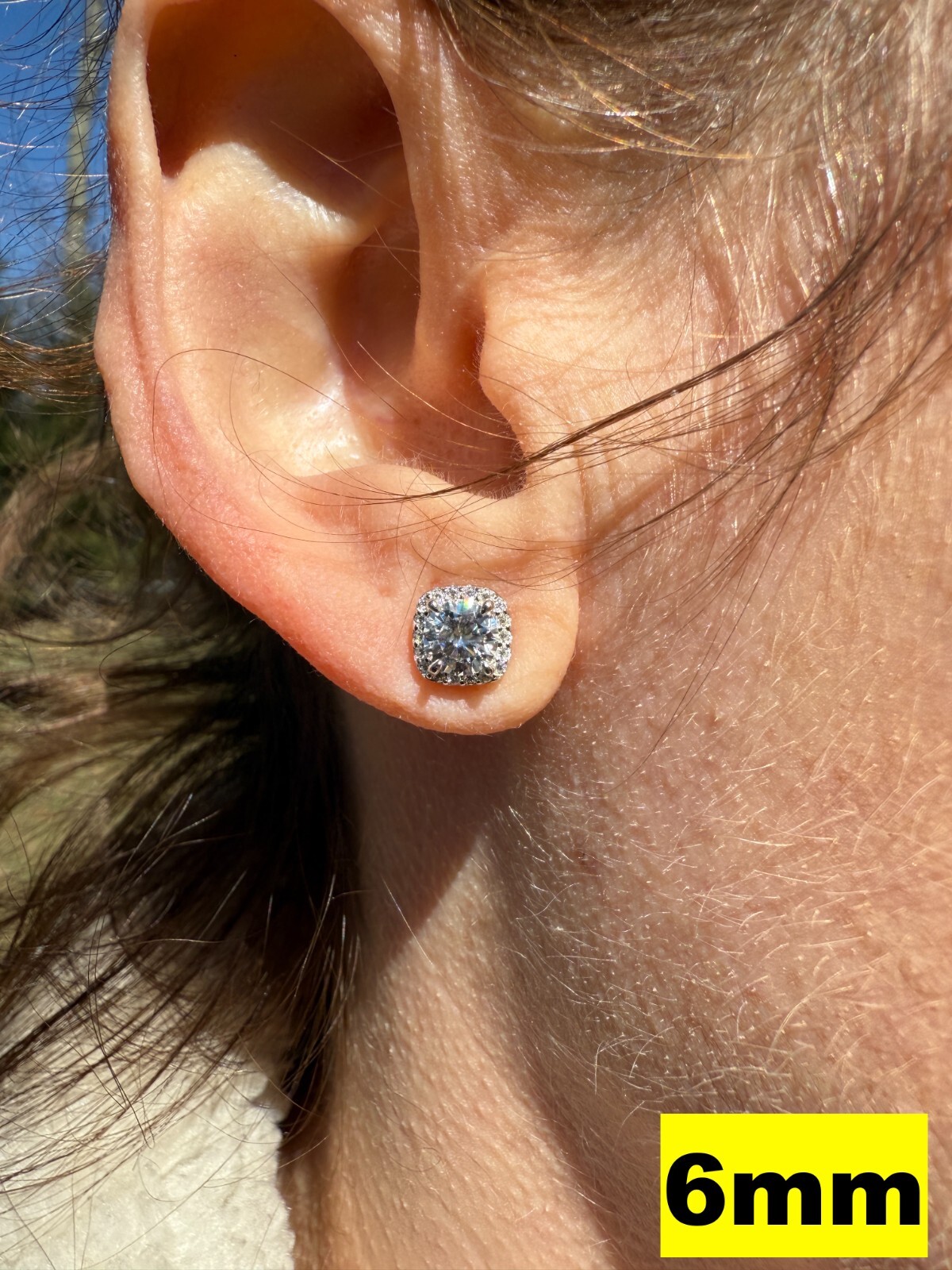 Real Moissanite Square Halo Stud Earrings 925 Silver Hip Hop Mens Ladies Iced