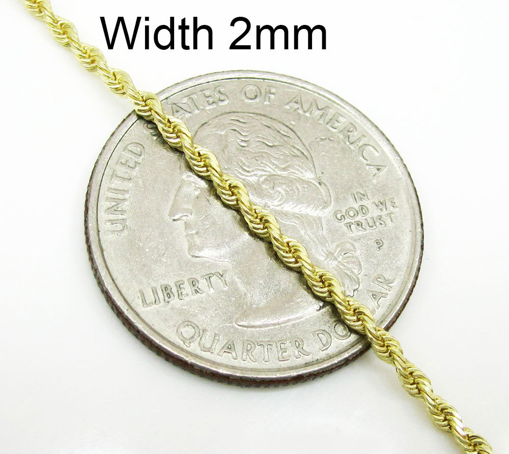 Solid 14k Yellow Gold 2.4MM Rope Chain Link Pendant Necklace Men Women 16″- 22″