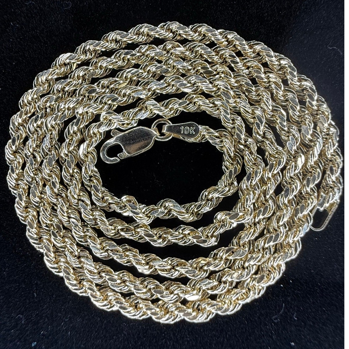 Solid 10k Yellow Italian Gold Diamond Cut Rope Necklace Chain 22″ Long 3mm Wide