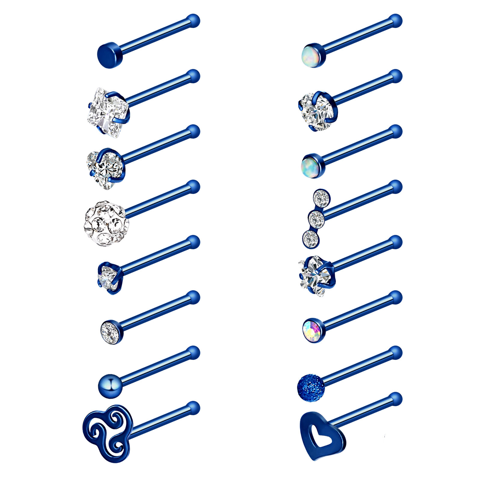 16PCS/LOT Bone Stud Nose Ring Mixed Color Stainless Steel Straight Nose Stud 20G