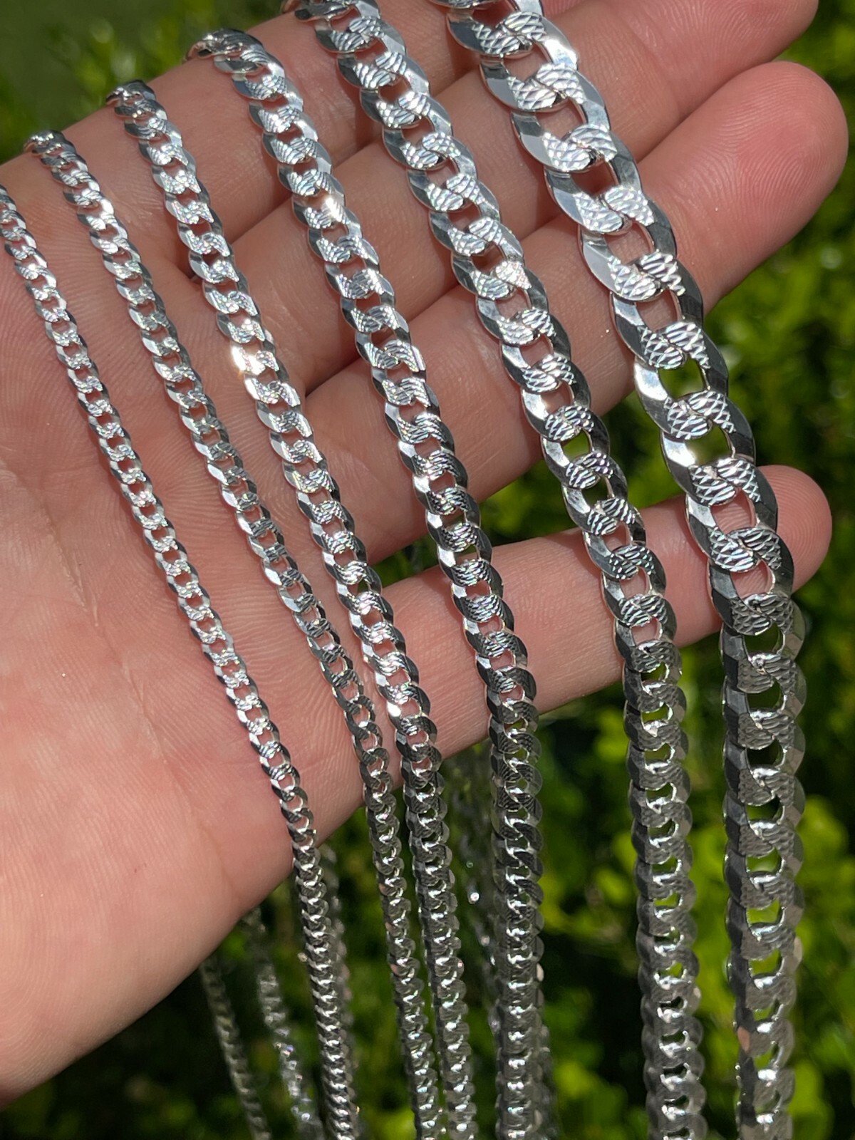 Cadena Cubana Miami Plana Diamantada Plata 925 Sólida Hombre Mujer 3-10.5mm