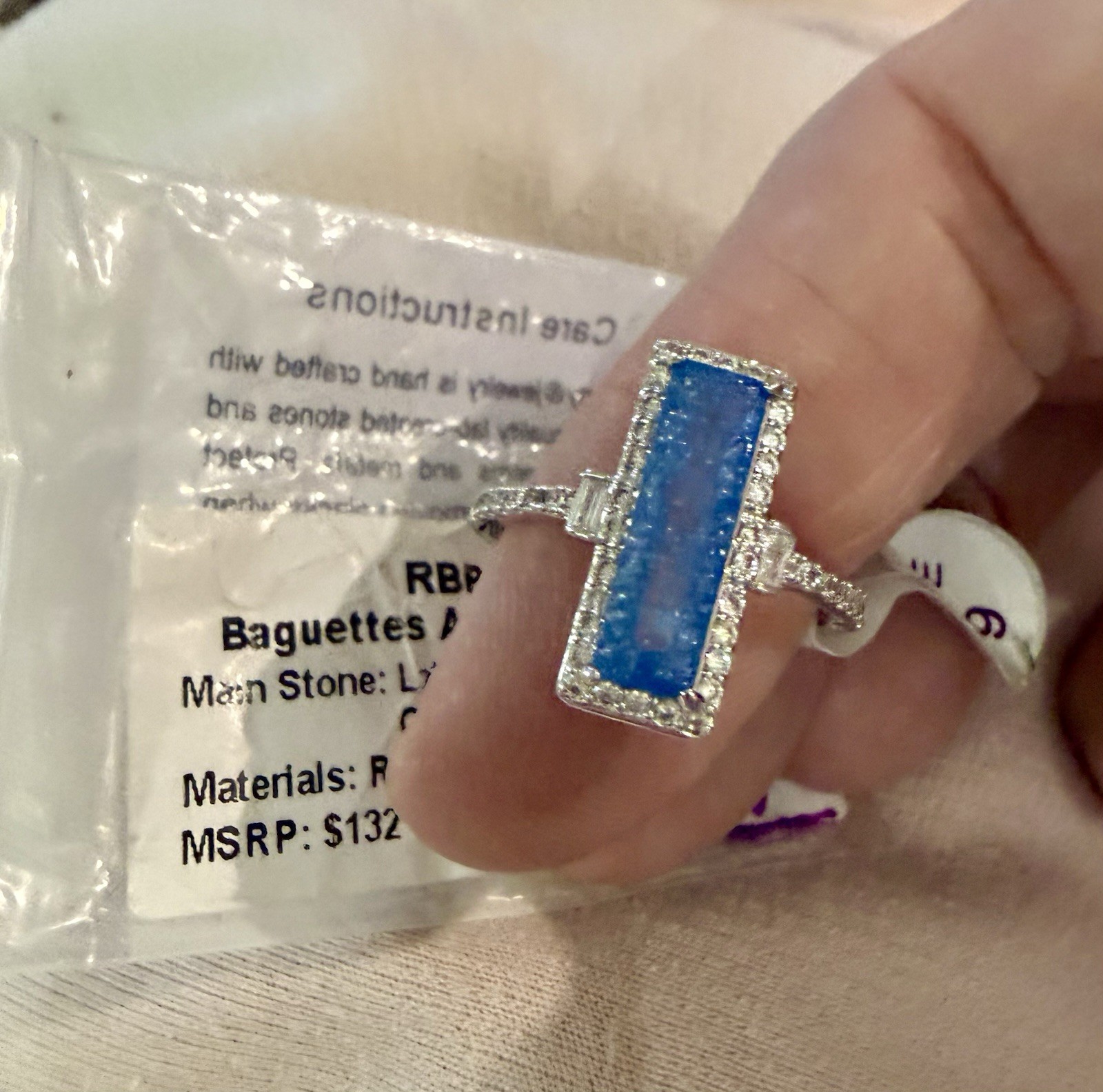 Ring Bomb Party OG Ring RBP8391 “Baguettes Are Always A Yes” Rhodium/”Aqua Blue