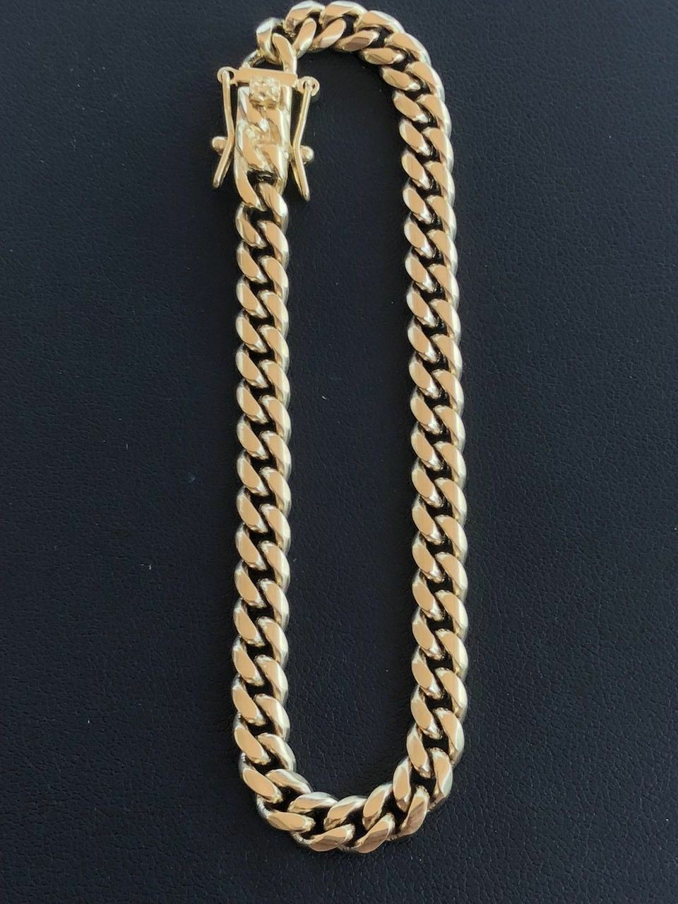 6mm Men’s Cuban Miami Link Bracelet 14k Gold Plated Stainless Steel 8″ Long