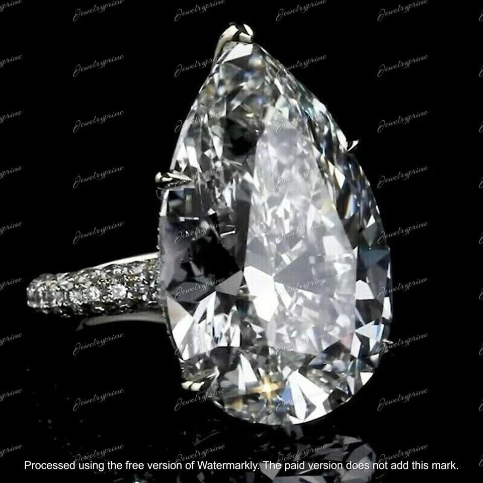 4Ct Pear Cut Lab Created Diamond Solitaire Engagement Ring 14K White Gold Plated