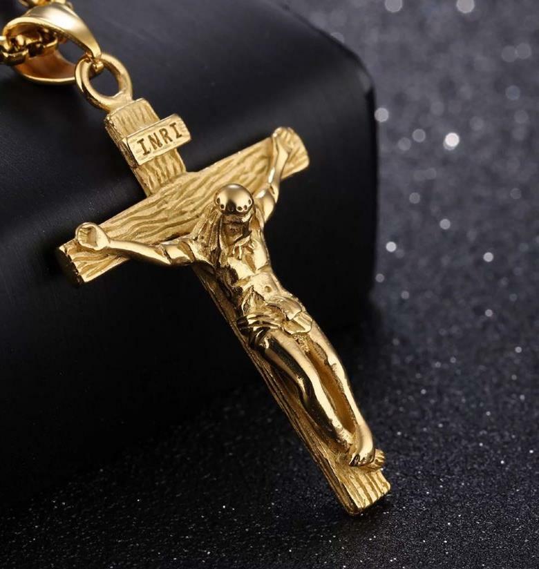 JESUS CROSS CRUCIFIX HOLY pendant GOLD FILLED 18K necklace 24″ chain female men