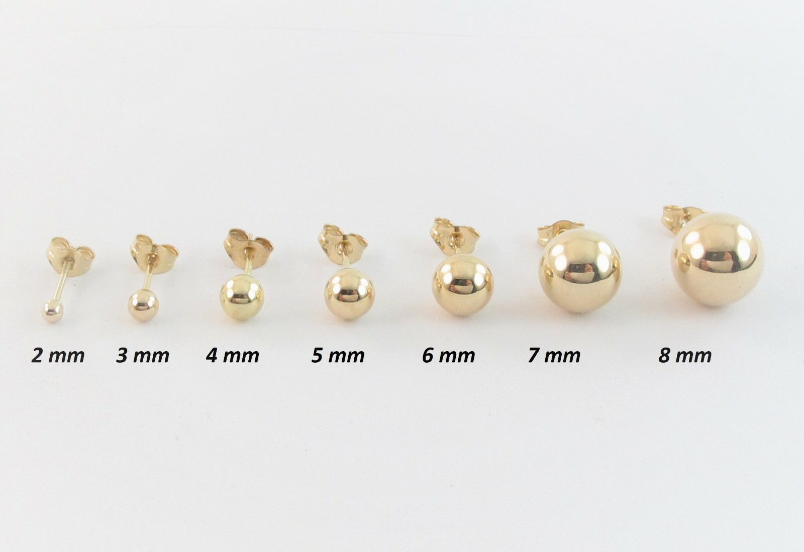 14k Yellow Gold Ball Stud Earrings Push Back 2 mm 3mm 4mm 5mm 6 mm 7 mm 8mm