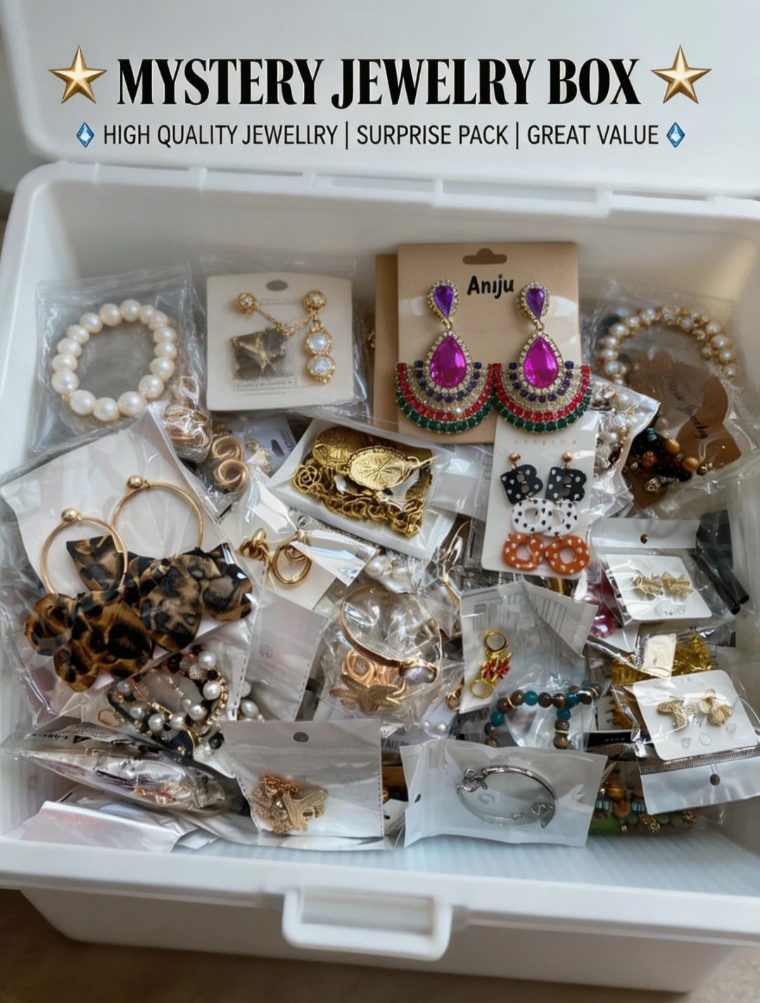 1 Lb Mixed Bulk Lot Jewelry w Earrings Rings Necklaces Bracelets & Free Shipping