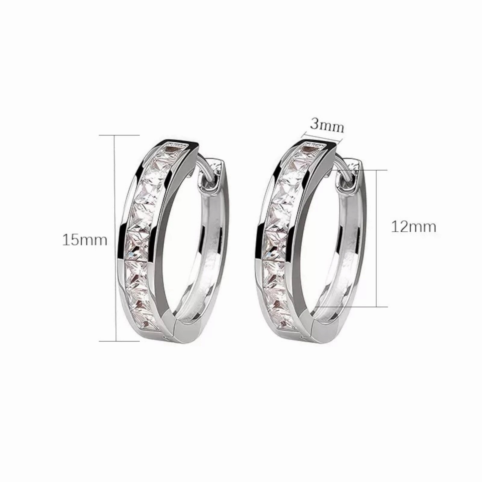 925 Sterling Silver Plated Square CZ Huggie Hoop Earrings Women Men B11