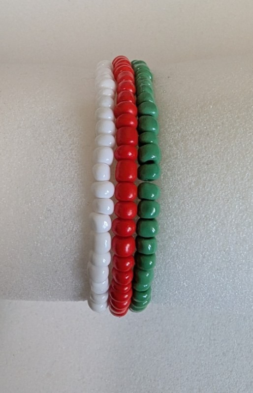 Solid Elastic Stretch Beaded Bracelet (3-Pack) Handmade Red/White/Green B58